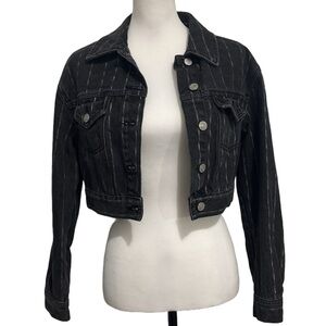 PacSun Cropped Pinstripe Denim Black Jacket. XS S